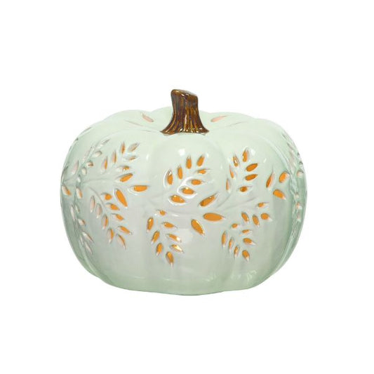 Light Up Carved Vine Pumpkin White