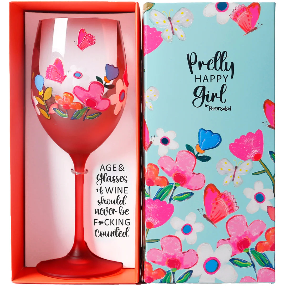 Pretty Happy Girl 18oz Wine Glass