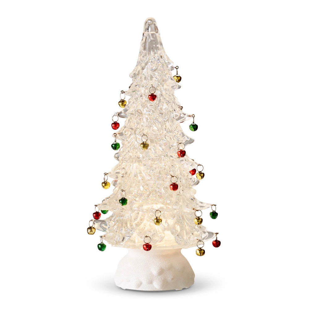 Lighted Clear Tree with Jingle Bells and Swirling Glitter