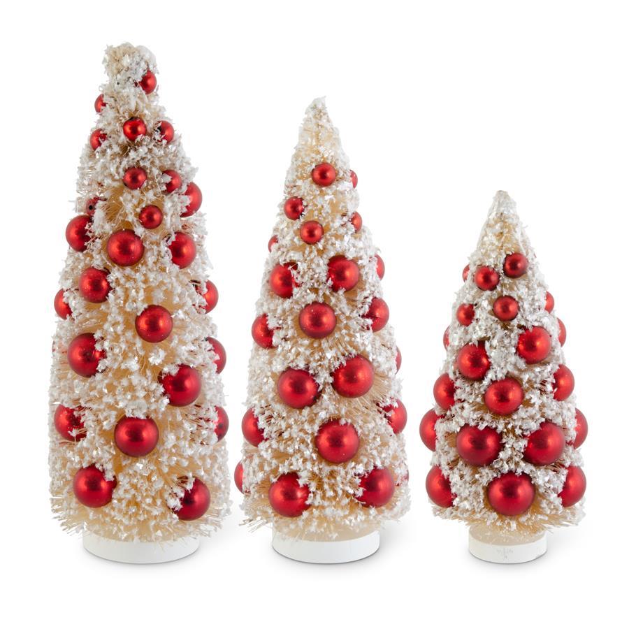Cream Bottle Tree with Red Ornaments