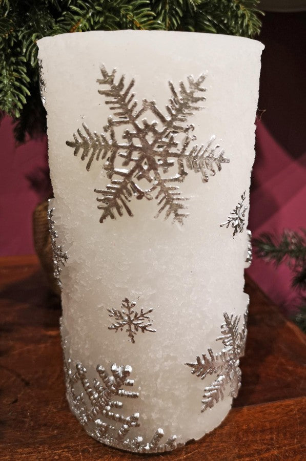 Silver Snowflake Fountain Candle