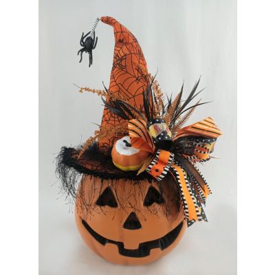 Lighted Fiber Optic Pumpkin with Orange Hat