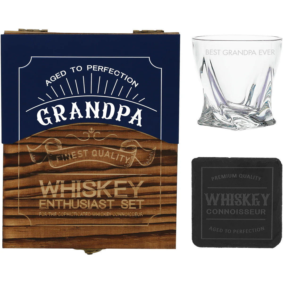 Wooden Gift Box with Rocks Glass