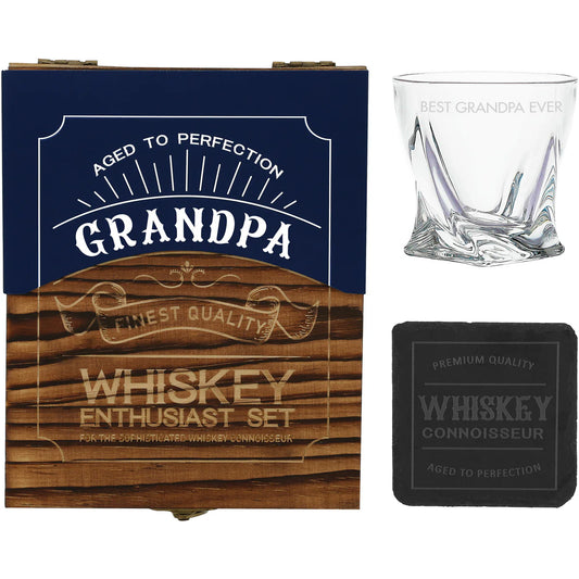 Wooden Gift Box with Rocks Glass