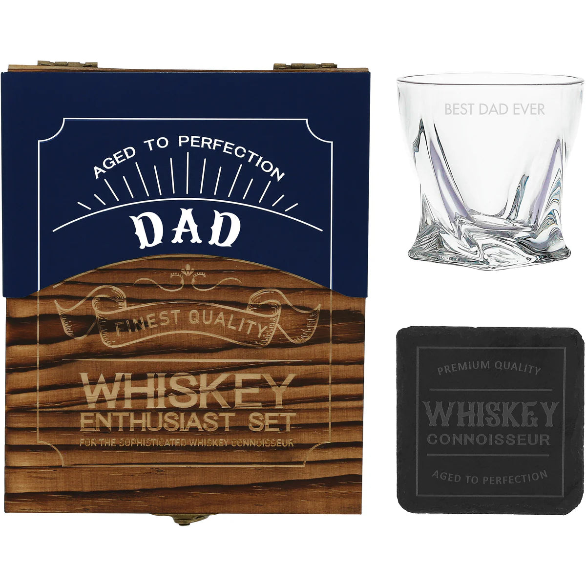 Wooden Gift Box with Rocks Glass