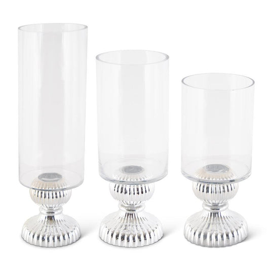 Glass Vase/Candle Holder with Silver Base