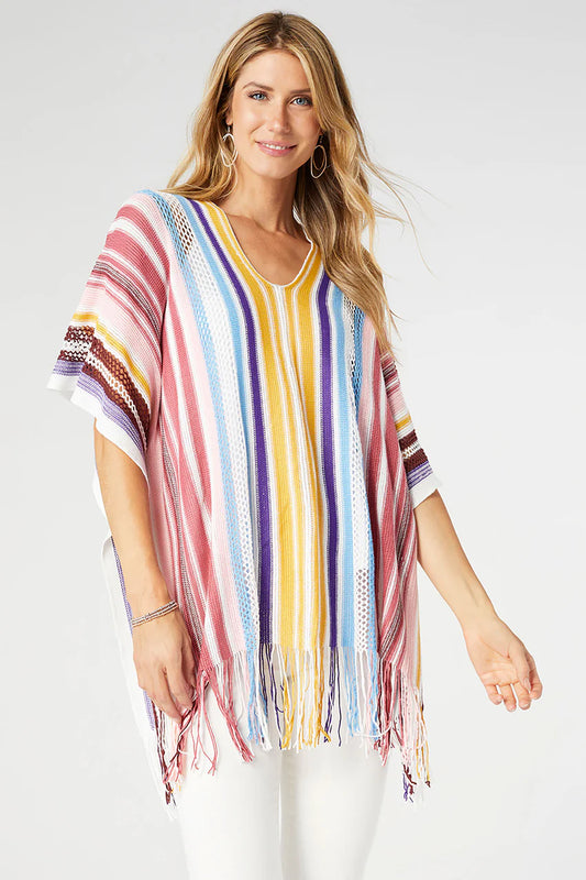 Neva V-Neck Poncho with Fringe