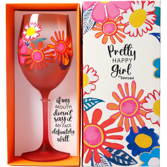 Pretty Happy Girl 18oz Wine Glass