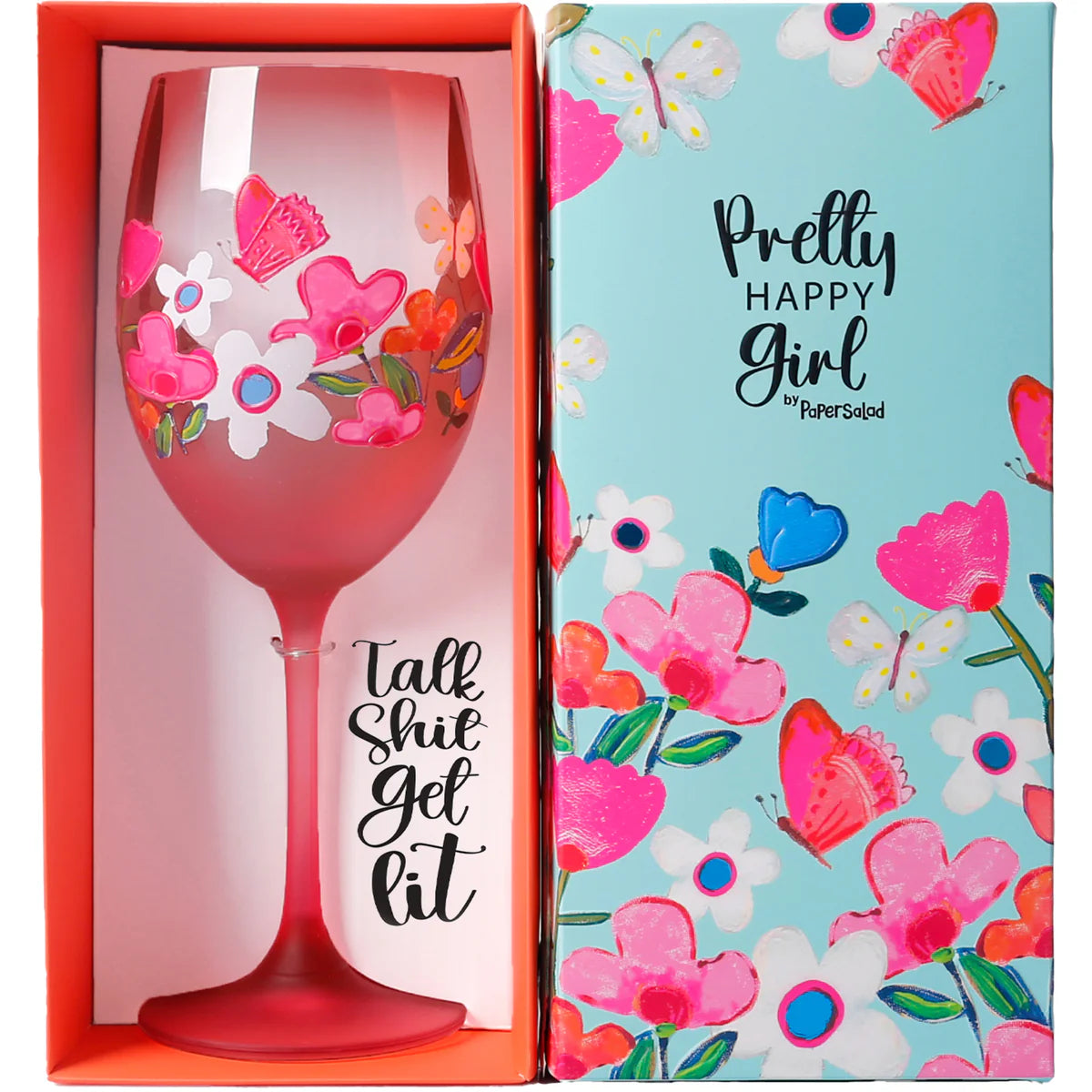 Pretty Happy Girl 18oz Wine Glass