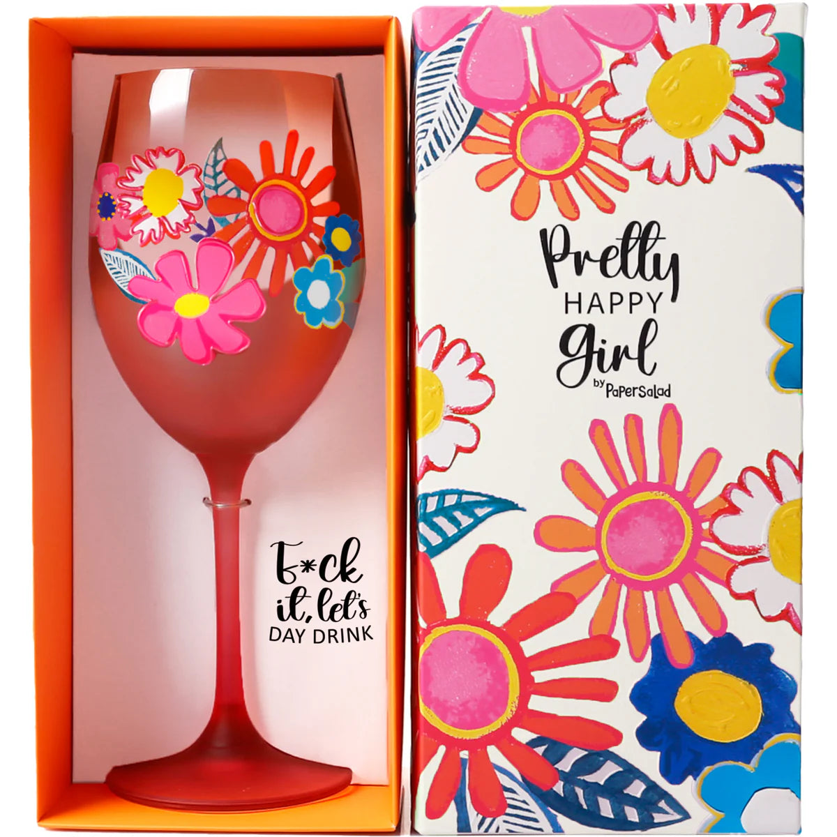 Pretty Happy Girl 18oz Wine Glass