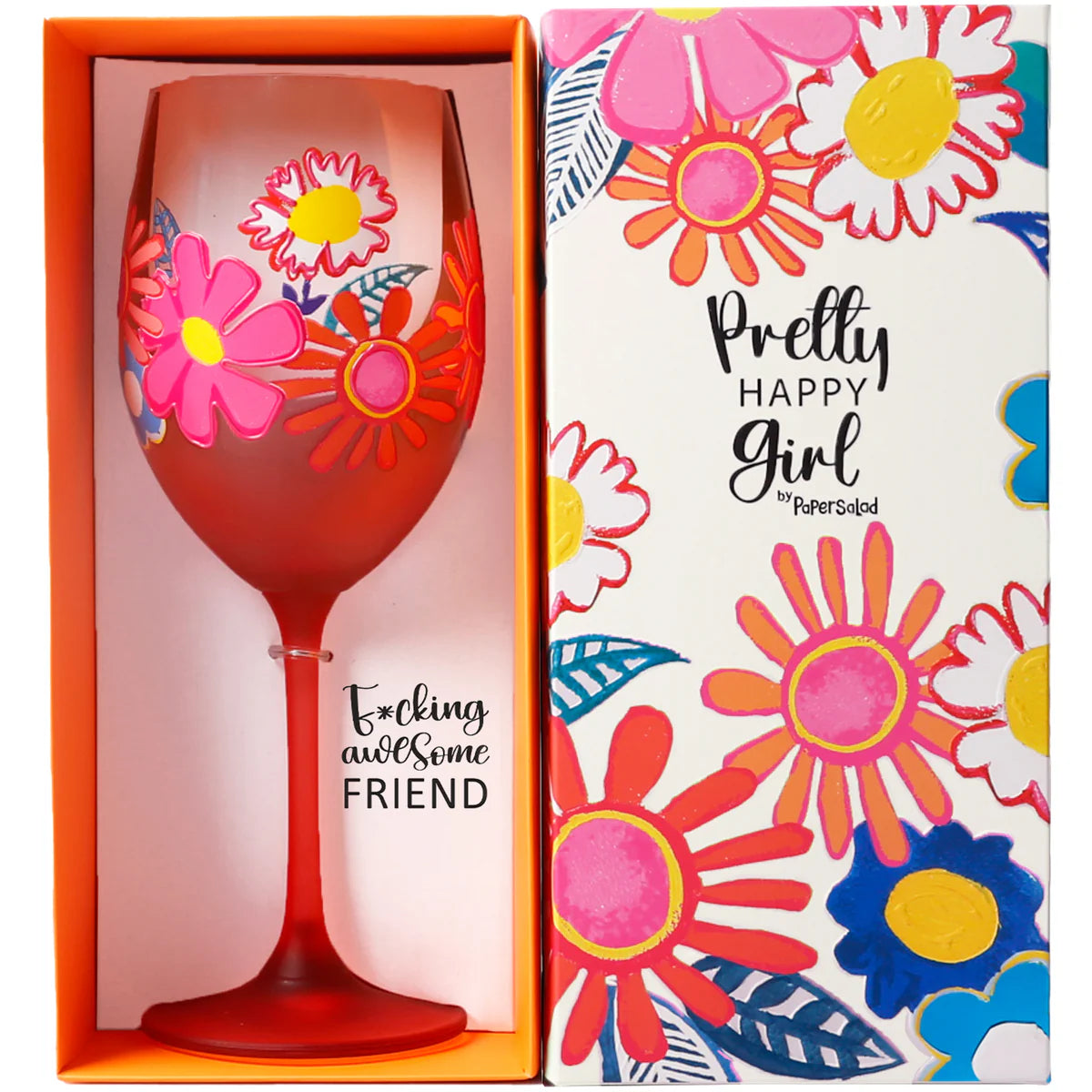 Pretty Happy Girl 18oz Wine Glass