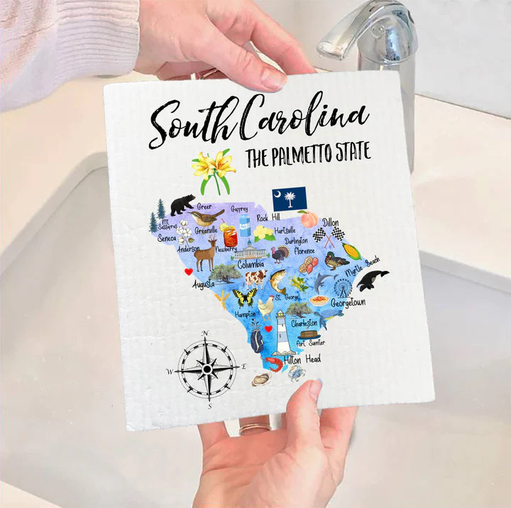 South Carolina State Map Swedish Dish Cloth