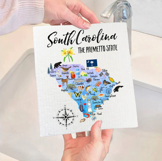 South Carolina State Map Swedish Dish Cloth