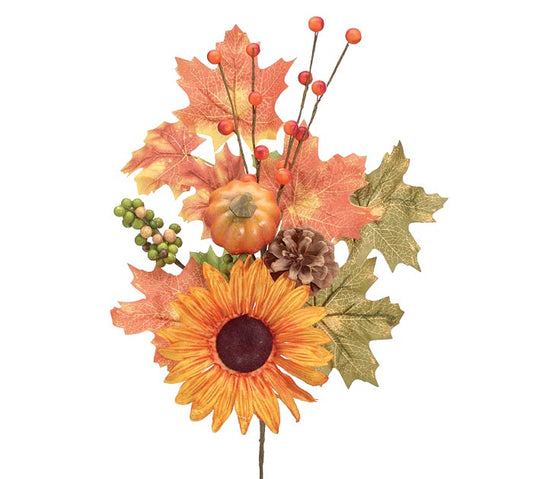 Fall Leaves with Sunflower Pick